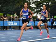 30 July 2023; Eilish Flanagan, left, and twin sister Roisin Flanagan, right, both of Finn Valley AC, compete in the women's 5000m during day two of the 123.ie National Senior Outdoor Championships at Morton Stadium in Dublin. Photo by Sam Barnes/Sportsfile