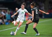31 July 2023; Heather Payne of Republic of Ireland and Ashleigh Plumptre of Nigeria during the FIFA Women's World Cup 2023 Group B match between Republic of Ireland and Nigeria at Brisbane Stadium in Brisbane, Australia. Photo by Stephen McCarthy/Sportsfile