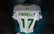 31 July 2023; The jersey of Sinead Farrelly hangs in the Republic of Ireland dressing room before the FIFA Women's World Cup 2023 Group B match between Republic of Ireland and Nigeria at Brisbane Stadium in Brisbane, Australia. Photo by Stephen McCarthy/Sportsfile