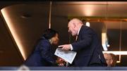 31 July 2023; FIFA secretary general Fatma Samoura and FAI president Gerry McAnaney before the FIFA Women's World Cup 2023 Group B match between Republic of Ireland and Nigeria at Brisbane Stadium in Brisbane, Australia. Photo by Stephen McCarthy/Sportsfile