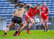 29 July 2023; Danielle Caldwell of Mayo in action against Emma Costello of Kerry during the TG4 LGFA All-Ireland Senior Championship semi-final match between Kerry and Mayo at Semple Stadium in Thurles, Tipperary. Photo by Piaras Ó Mídheach/Sportsfile