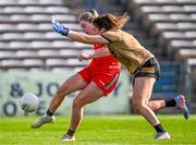 29 July 2023; Sinéad Walsh of Mayo shoots under pressure from Aishling O'Connell of Kerry during the TG4 LGFA All-Ireland Senior Championship semi-final match between Kerry and Mayo at Semple Stadium in Thurles, Tipperary. Photo by Piaras Ó Mídheach/Sportsfile