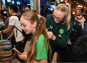 2 August 2023; Louise Quinn at Dublin Airport on the Republic of Ireland's return from the FIFA Women's World Cup 2023 in Australia. Photo by David Fitzgerald/Sportsfile