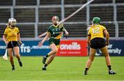 28 July 2023; Jen Hosford of Australasia in action against Middle East during the Camogie Open Final Mary Gavin Cup match on day five of the FRS Recruitment GAA World Games 2023 at Celtic Park in Derry. Photo by Piaras Ó Mídheach/Sportsfile