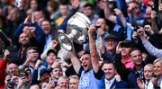 30 July 2023; Dublin captain James McCarthy lifts the Sam Maguire Cup after his side's victory in the GAA Football All-Ireland Senior Championship final match between Dublin and Kerry at Croke Park in Dublin. Photo by Piaras Ó Mídheach/Sportsfile