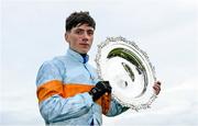 2 August 2023; Jockey Danny Gilligan with the trophy after winning the Tote Galway Plate on Ash Tree Meadow during day three of the Galway Races Summer Festival at Ballybrit Racecourse in Galway. Photo by Seb Daly/Sportsfile