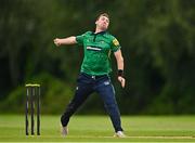3 August 2023; Ryan Macbeth of North West Warriors bowls during the Rario Inter-Provincial Trophy 2023 match between North West Warriors and Munster Reds at Pembroke Cricket Club in Dublin. Photo by Sam Barnes/Sportsfile