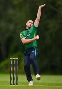 3 August 2023; Jared Wilson of North West Warriors bowls during the Rario Inter-Provincial Trophy 2023 match between North West Warriors and Munster Reds at Pembroke Cricket Club in Dublin. Photo by Sam Barnes/Sportsfile
