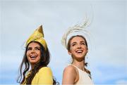 3 August 2023; Racegoers Roisin Halleran, from Tuam, Galway, left, and Roisin Fahy, from Turloughmore, Galway, on day four of the Galway Races Summer Festival 2023 at Ballybrit Racecourse in Galway. Photo by Seb Daly/Sportsfile