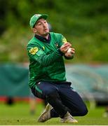 3 August 2023; Ryan Macbeth of North West Warriors catches out Alistair Frost of Munster Reds during the Rario Inter-Provincial Trophy 2023 match between North West Warriors and Munster Reds at Pembroke Cricket Club in Dublin. Photo by Sam Barnes/Sportsfile