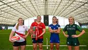 3 August 2023; In attendance, from left, Sadhbh McGrath of Ulster, Dorothy Wall of Munster, Natasja Behan of Leinster and Aoibheann Reilly of Connacht at the Vodafone Women's Interprovincial launch in the IRFU High Performance Centre at the Sport Ireland Campus in Dublin. Photo by Harry Murphy/Sportsfile