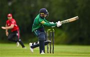 3 August 2023; Stephen Doheny of North West Warriors is bowled by Liam McCarthy of Munster Reds during the Rario Inter-Provincial Trophy 2023 match between North West Warriors and Munster Reds at Pembroke Cricket Club in Dublin. Photo by Sam Barnes/Sportsfile