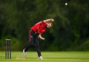 3 August 2023; Liam McCarthy of Munster Reds bowls during the Rario Inter-Provincial Trophy 2023 match between North West Warriors and Munster Reds at Pembroke Cricket Club in Dublin. Photo by Sam Barnes/Sportsfile