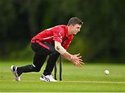 3 August 2023; Mike Frost of Munster Reds fields the ball during the Rario Inter-Provincial Trophy 2023 match between North West Warriors and Munster Reds at Pembroke Cricket Club in Dublin. Photo by Sam Barnes/Sportsfile