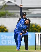 3 August 2023; Simi Singh of Leinster Lightning  bowls during the Rario Inter-Provincial Trophy 2023 match between Leinster Lightning and Northern Knights at Pembroke Cricket Club in Dublin. Photo by Sam Barnes/Sportsfile