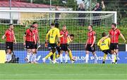 3 August 2023; Derry City players react after conceding their side's first goal during the UEFA Europa Conference League Second Qualifying Round Second Leg match between KuPS and Derry City at the Väre Areena in Kuopio, Finland. Photo by Jussi Eskola/Sportsfile