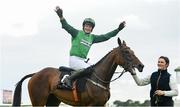 3 August 2023; Jockey Paul Townend celebrates on Zarak The Brave after winning the Guinness Galway Hurdle Handicap during day four of the Galway Races Summer Festival at Ballybrit Racecourse in Galway. Photo by Seb Daly/Sportsfile