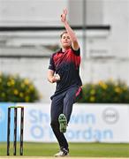 3 August 2023; Mathew Foster of Northern Knights bowls during the Rario Inter-Provincial Trophy 2023 match between Leinster Lightning and Northern Knights at Pembroke Cricket Club in Dublin. Photo by Sam Barnes/Sportsfile