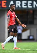 3 August 2023; Sadou Diallo of Derry City celebrates after scoring his side's second goal during the UEFA Europa Conference League Second Qualifying Round Second Leg match between KuPS and Derry City at the Väre Areena in Kuopio, Finland. Photo by Jussi Eskola/Sportsfile