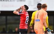 3 August 2023; Cian Kavanagh of Derry City reacts after a missed opportunity on goal during the UEFA Europa Conference League Second Qualifying Round Second Leg match between KuPS and Derry City at the Väre Areena in Kuopio, Finland. Photo by Jussi Eskola/Sportsfile