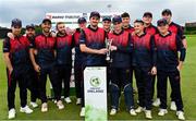 3 August 2023; The Northern Knights team pictured with the Rario Inter-Provincial Trophy after the Rario Inter-Provincial Trophy 2023 match between Leinster Lightning and Northern Knights at Pembroke Cricket Club in Dublin. Photo by Sam Barnes/Sportsfile