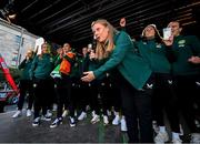 3 August 2023; Amber Barrett sings during a Republic of Ireland homecoming event on O'Connell Street in Dublin following the FIFA Women's World Cup 2023. Photo by David Fitzgerald/Sportsfile