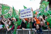 3 August 2023; A Republic of Ireland supporter holds up a sign for Katie McCabe during a Republic of Ireland homecoming event on O'Connell Street in Dublin following the FIFA Women's World Cup 2023.  Photo by David Fitzgerald/Sportsfile