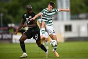 3 August 2023; Johnny Kenny of Shamrock Rovers in action against Ibrahim Cissé of Ferencvaros during the UEFA Europa Conference League Second Qualifying Round Second Leg match between Shamrock Rovers and Ferencvaros at Tallaght Stadium in Dublin. Photo by Harry Murphy/Sportsfile