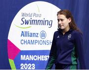 3 August 2023; Roisin Ni Riain of Ireland walks out to collect her Gold medal after winning the Women's 100m Backstroke S13 Final during day four of the World Para Swimming Championships 2023 at Manchester Aquatics Centre in Manchester. Photo by Paul Greenwood/Sportsfile