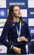 3 August 2023; Roisin Ni Riain of Ireland with her Gold medal after winning the Women's 100m Backstroke S13 Final during day four of the World Para Swimming Championships 2023 at Manchester Aquatics Centre in Manchester. Photo by Paul Greenwood/Sportsfile