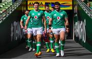4 August 2023; Jacob Stockdale and Tom O’Toole walk out for an Ireland rugby captain's run at the Aviva Stadium in Dublin. Photo by Harry Murphy/Sportsfile