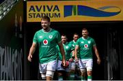 4 August 2023; Ireland captain Iain Henderson walks out for an Ireland rugby captain's run at the Aviva Stadium in Dublin. Photo by Harry Murphy/Sportsfile