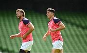 4 August 2023; Caelan Doris and Jimmy O’Brien during an Ireland rugby captain's run at the Aviva Stadium in Dublin. Photo by Harry Murphy/Sportsfile