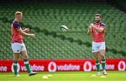 4 August 2023; Ciaran Frawley and Robbie Henshaw during an Ireland rugby captain's run at the Aviva Stadium in Dublin. Photo by Harry Murphy/Sportsfile