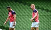 4 August 2023; Ciaran Frawley, right, and Robbie Henshaw during an Ireland rugby captain's run at the Aviva Stadium in Dublin. Photo by Harry Murphy/Sportsfile