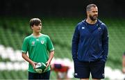 4 August 2023; Ireland head coach Andy Farrell and his son Gabriel during an Ireland rugby captain's run at the Aviva Stadium in Dublin. Photo by Harry Murphy/Sportsfile