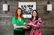4 August 2023; Louise Ní Mhuircheartaigh of Kerry, left, is presented with The Croke Park/LGFA Player of the Month award for July 2023 by Ina Lazar, Sales Manager, The Croke Park, at The Croke Park in Jones Road, Dublin. Louise is currently top scorer in the TG4 All-Ireland Senior Championship with 2-24 as Kerry prepare to face Dublin in the Final on Sunday August 13. During the month of July, Louise scored 0-5 against Cavan, 0-3 in the quarter-final victory over Meath, and 1-10 against Mayo last Saturday, July 29, in an outstanding individual display at Semple Stadium, Thurles, in the 2023 semi-final. Photo by Brendan Moran/Sportsfile