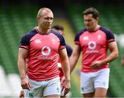 4 August 2023; Keith Earls, left, and Jacob Stockdale during an Ireland rugby captain's run at the Aviva Stadium in Dublin. Photo by Harry Murphy/Sportsfile
