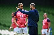 4 August 2023; Head coach Andy Farrell speaks to Iain Henderson during an Ireland rugby captain's run at the Aviva Stadium in Dublin. Photo by Harry Murphy/Sportsfile
