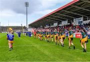 28 July 2023; Players in the parade before the LGFA Open Cup Final Rachel Kenneally Cup match between Australasia and Parnells on day five of the FRS Recruitment GAA World Games 2023 at Celtic Park in Derry. Photo by Piaras Ó Mídheach/Sportsfile