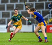 28 July 2023; Maud Annie Foley of Australasia in action against Niamh O'Brien of Parnells the LGFA Open Cup Final Rachel Kenneally Cup match between Australasia and Parnells on day five of the FRS Recruitment GAA World Games 2023 at Celtic Park in Derry. Photo by Piaras Ó Mídheach/Sportsfile