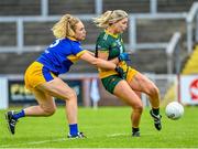 28 July 2023; Ciara Burke of Australasia in action against Ellen O'Brien of Parnells the LGFA Open Cup Final Rachel Kenneally Cup match between Australasia and Parnells on day five of the FRS Recruitment GAA World Games 2023 at Celtic Park in Derry. Photo by Piaras Ó Mídheach/Sportsfile