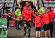 4 August 2023; Keith Buckley of Bohemians is greeted by young supporters before the SSE Airtricity Men's Premier Division match between Bohemians and Drogheda United at Dalymount Park in Dublin. Photo by Seb Daly/Sportsfile