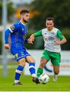 4 August 2023; Ryan Burke of Waterford in action against Sean McGrath of Kerry FC during the SSE Airtricity Men's First Division match between Waterford and Kerry at RSC in Waterford. Photo by Michael P Ryan/Sportsfile