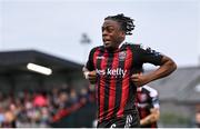 4 August 2023; Jonathan Afolabi of Bohemians celebrates after scoring his side's second goal during the SSE Airtricity Men's Premier Division match between Bohemians and Drogheda United at Dalymount Park in Dublin. Photo by Seb Daly/Sportsfile