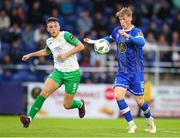 4 August 2023; Andrew Baker of Waterford in action against Ryan Kelliher of Kerry FC during the SSE Airtricity Men's First Division match between Waterford and Kerry at RSC in Waterford. Photo by Michael P Ryan/Sportsfile