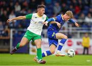 4 August 2023; Andrew Baker of Waterford in action against Ryan Kelliher of Kerry FC during the SSE Airtricity Men's First Division match between Waterford and Kerry at RSC in Waterford. Photo by Michael P Ryan/Sportsfile