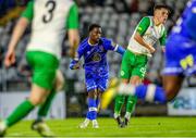 4 August 2023; Roland Idowu of Waterford looks on as his shot hits the back of the net for his sides second goal during the SSE Airtricity Men's First Division match between Waterford and Kerry at RSC in Waterford. Photo by Michael P Ryan/Sportsfile