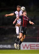 4 August 2023; Gary Deegan of Drogheda United in action against James Clarke of Bohemians during the SSE Airtricity Men's Premier Division match between Bohemians and Drogheda United at Dalymount Park in Dublin. Photo by Seb Daly/Sportsfile