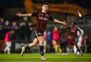4 August 2023; James Clarke of Bohemians celebrates after scoring his side's fourth goal during the SSE Airtricity Men's Premier Division match between Bohemians and Drogheda United at Dalymount Park in Dublin. Photo by Seb Daly/Sportsfile